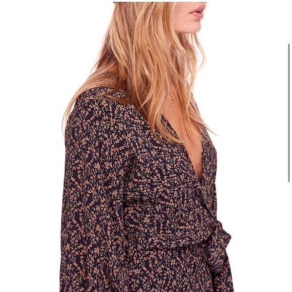 Free People Black Floral Tunic Top / Mini Dress / Wrap - Picture 3 of 14